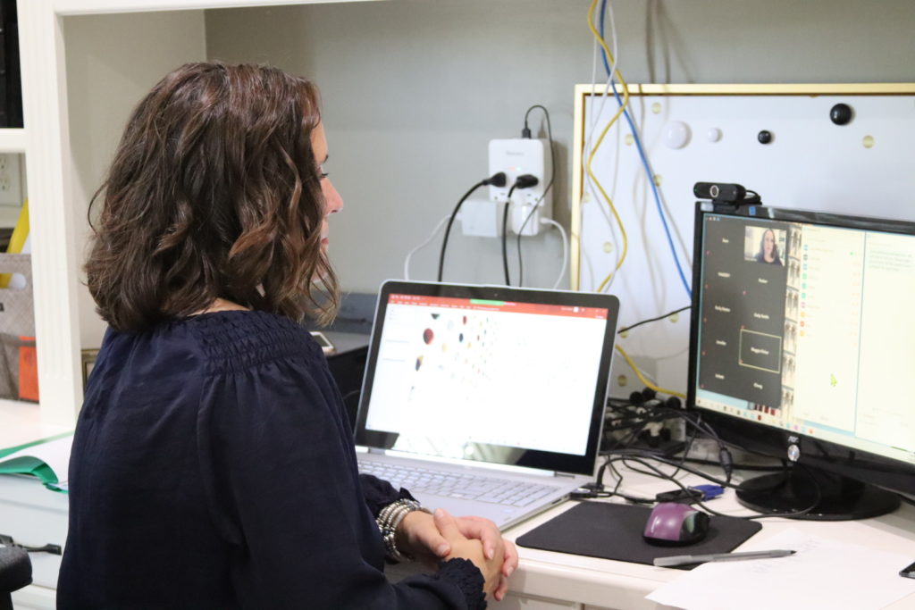 Dana Mathew instructing students via a Zoom course