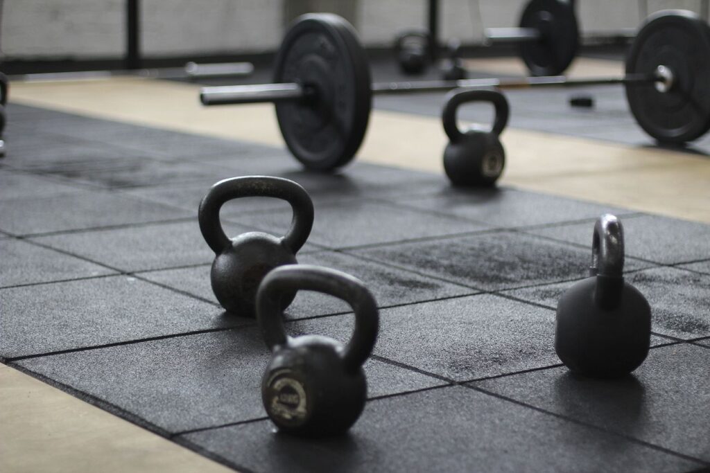 Gym equipment on floor